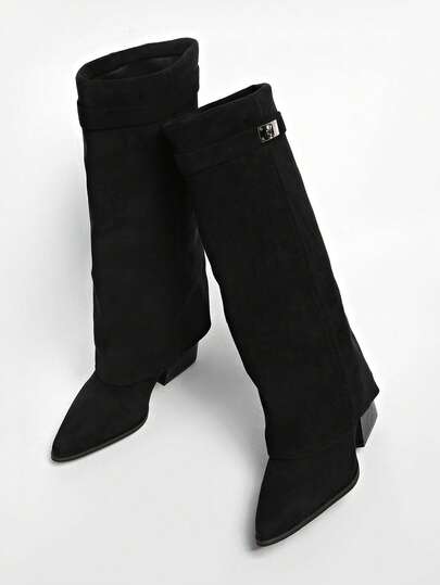 Western Style Holiday High Heel Retro Brown Maillard Mid-Calf Boots For Women, Knee-High Boots, Fall, Winter, Party
