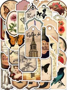 50PCS Vintage Faded Aesthetic Stickers For Scrapbook Journaling Water Bottles Laptop Scrapbooking Supplies Kit Waterproof Vinyl Bullet Junk Journal Stickers For Adults Christmas School Gift Decoration - Pink - View 1