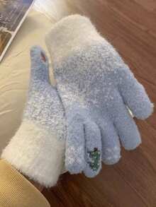 Women's Gloves With Winter Exposed Fingers, Thick And Warm, Cute Student's Anti Cold Yarn, Touch Screen Christmas Tree Gloves