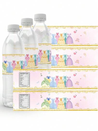 公主瓶标签包装贴纸马卡龙可爱粉蓝色生日派对用品派对桌面装饰婚庆用品