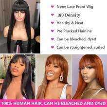 Straight Wigs With Bangs Human Hair For Women None Lace Front Wigs Brazilian Virgin Hair Glueless Machine Made Straight Wig Natural Black Color 180% Density - Natural Black - 查看 6