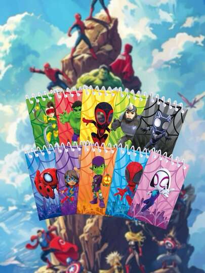  10pcs/Set Marvel Superhero Notebooks, Cute Spider Man Peripheral Notebooks, Cartoon Office Cartoon Themed Diary, Suitable For Students And Offices, Fan Collections, Spider Man Fan Gifts, Birthday Gifts, Are Excellent Gifts For School Students