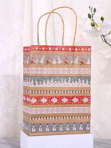 5 pièces Sacs cadeaux rayés de Noël, Sapin de Noël, Flocons de neige, Bas de Noël, Sacs cadeaux en papier kraft, Fournitures de cadeaux de vacances