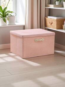 1pc Cotton And Linen Hand-Held Storage Box With Lid, Clothes Sorting Box, Folding Cabinet, Toy Wardrobe, Organizing Moving Box