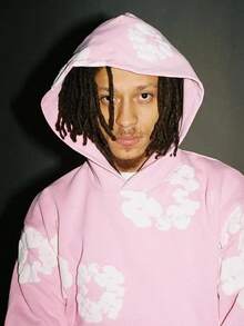 Denim Flower Puff Print Hoodie, Graphic Vintage Pullover Streetwear Voor Men-400g Pure Heavy60%Polyester+40%Cotten 2pcs - màu xanh nước biển - Xem 3