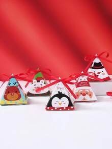 12 pièces Boîte à bonbons triangulaire de Noël, 6 styles de boîte à bonbons en papier de dessin animé avec ruban, boîte-cadeau de Noël avec Père Noël