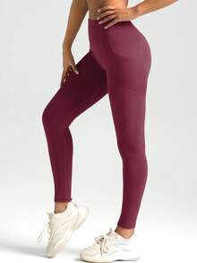 Soyun Women's One-Piece Side Pocket Fitness Pants, Suitable For Yoga, Outdoor Sports And Butt Lifting - Burgundy - View 4