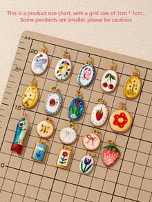 1件涂鸦风格花朵、螃蟹、蜗牛、小鸟、草莓、樱桃、蝴蝶结吊坠，18K镀金，装饰珠，女士珠宝配饰，DIY工艺品，钥匙扣装饰 - 彩色 - 查看 2