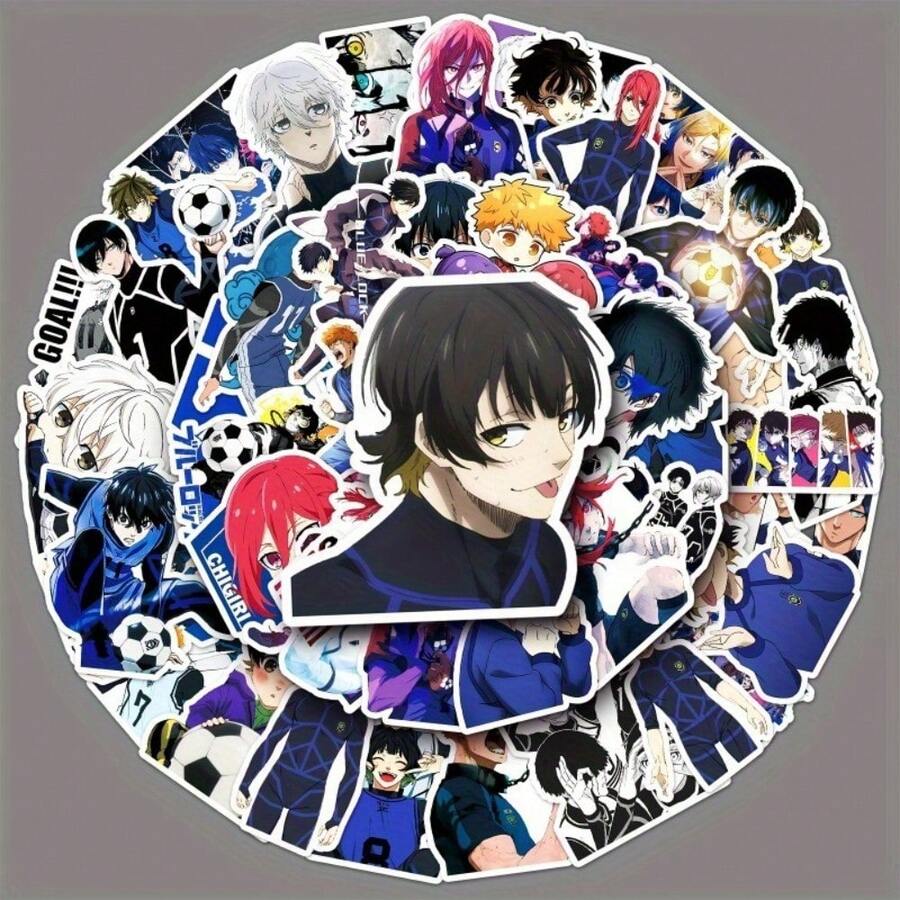 50 Blue Prison Anime Stickers, Vinyl Cartoon Decals, Reusable, Self-Adhesive, Irregularly Shaped, Suitable For Water Bottles, Laptops, Scrapbooks, Skateboards, Phone Cases, Suitable For Users 14 And Over - 50件 - 查看 1