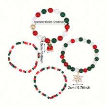 圣诞串饰手链 4 件套 - 可爱的节日圣诞老人、驯鹿、手套吊坠，带仿珍珠电镀时尚首饰，适合女性完美的圣诞礼物或节日庆祝配饰、节日珠宝配饰
