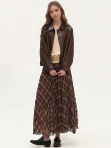 Falda A-Line de cintura alta, elegante y casual, con malla a cuadros retro para mujer