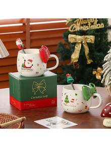 1 pièce Tasse avec nœud de Noël, réutilisable et lavable. Tasse à café/lait, convient comme cadeau pour Noël, Nouvel An, Thanksgiving, anniversaire et fête. Peut être utilisée comme outil de service de boissons dans les cafés, cuisines et restaurants.