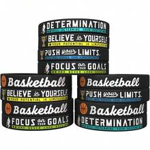 (12-Pack) Basketball Bracelets With Motivational Sports Quotes - Wholesale Pack Of 12 Silicone Rubber Wristbands For Bulk Basketball Team Gifts And Party Favors - Unisex For Men Women