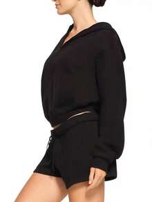 QING ROU 2pcs Set: Sweatshirt + Pants, Fashionable Versatile Soft Loungewear Set, Can Be Worn Outdoors, Autumn/Winter - Black - View 3