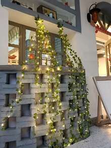 5M LED Artificial Ivy Vine String Lights - LED Ivy Leaf Fairy String Lights, Artificial Leaf String Lights, Green Leaf Decor Hanging Lights, Simulated Evergreen Vine Classic Style Suitable For Wall, Party, Wedding, Room, Kitchen, Indoor Decoration; Valentine's Day, Thanksgiving Atmosphere Decoration, Battery Box Powered (Batteries Not Included), 2M With 20 Lights/5M With 50 Lights