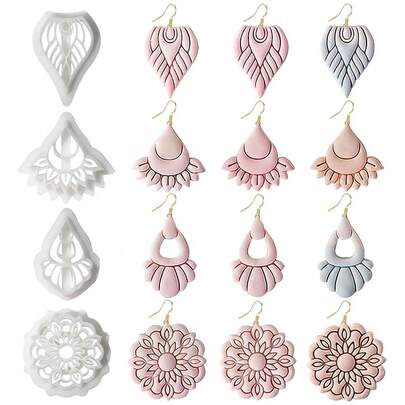 1 pieza Molde de arcilla polimérica con patrón floral vintage para hacer aretes