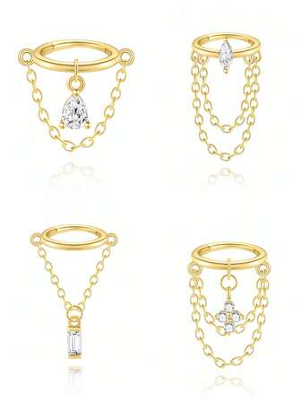 1Pc Flower Zirconia 925 Sterling Silver Hoop Earring Double Chain Minimalist Jewelry Wedding Party Jewelry Gift For Her Fine Jewelry