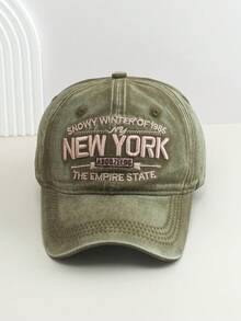 1pc Washed Embroidered Letter Baseball Cap, Vintage Dad Hat, Soft Crown Sun Hat
