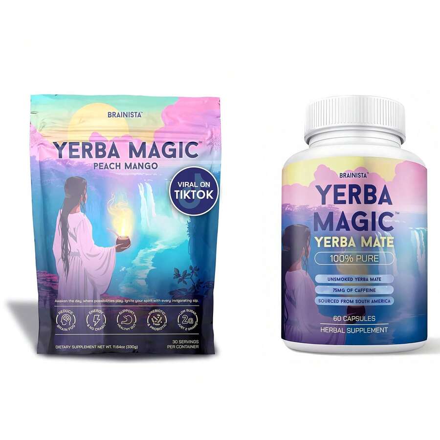 URO YerbaMagic Suplementos, YerbaMate 3 En 1 Suplemento Nutricional,contiene Prebióticosnootropics Y Probióti Antiniebla Cerebral Y Salud Intestinal Potenciado 30raciones 330g+YerbaMate Pura Súper Bebida 5 En 1 Suplemento Nutricional,energia Natural Limpia 60 Capsulas - 2 piezas - Ver 1