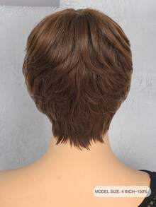 4 英寸短款精灵短发真人发假发 #4 摩卡色 150% 密度自然波浪真人发假发 自然直卷发造型假发 适合女性日常使用 - S4 - 查看 4