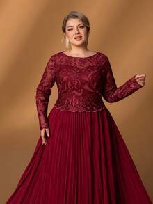 Faeriesty Mosy Plus Size Elegant Round Neck Long Sleeve A-Line Mother Of The Bride Gown: Timeless Design For Weddings, Formal Galas, Black-Tie Dinners, Charity Balls, Evening Soirees