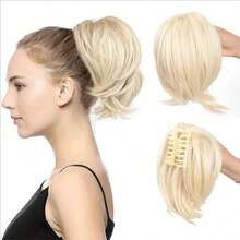 Synthetic Claw Clip Ponytail Extension 8-Inch Light Brown Short Curly Ponytail Hair Piece For Women's Daily Use