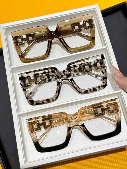 3 Stücke Damen Gepard Muster Kunststoff große quadratische Rahmen Augenschutz Lässig Stil flache Linse klassisch elegant Basic Allround Klare Brille Kombination für den Alltag, Büro, Lesen, Business-Casual, Schulanfang Basic, Cosplay Accessoires