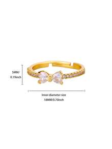 1 chiếc nhẫn nơ nhỏ đính đá Zirconia, phù hợp cho nữ/bé gái, nhẫn hở hình nơ bằng thép không gỉ mạ vàng 18K, trang sức đeo hàng ngày. - Nhẫn nơ trái tim - Xem 12