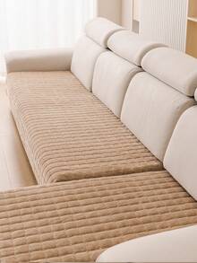 1pc Quilted Flannel Fabric Sofa Cushion, Non-Slip Sofa Seat Cover, Suitable For Single/Double/Three/Four-Seater Sofas And Chaise Lounge, Washable, Modern Style, All Season Use, Home Decor