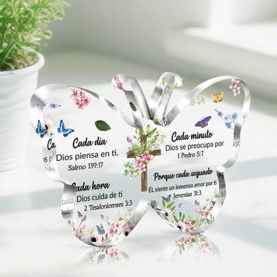 Regalos cristianos españoles de acrílico - Regalo inspiracional religioso con versículo bíblico, oraciones, regalos de fe para mujeres, pisapapeles conmemorativos para decoración del hogar, regalos de Escrituras para San Valentín y cumpleaños