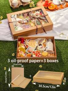4 件（2 件野餐盒+2 件防油纸）棕色棕色棕色纸胶带盖带透明窗口多功能蛋糕烘焙、炸鸡、披萨、三明治、水果储物盒，适用于野餐、露营、户外、派对、生日、披萨店、炸鸡店。 - 棕色 - 查看 12
