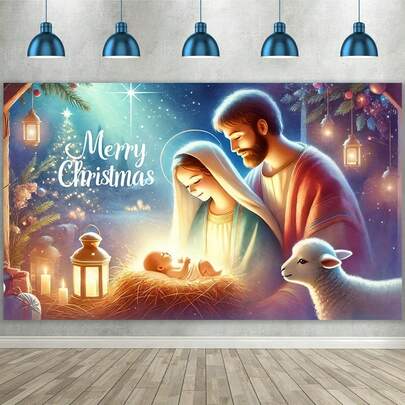 1 件圣诞背景横幅，82.7 * 59.1/59.1 * 39.4/39.4 * 29.5 英寸耶稣降生圣诞快乐背景，适用于圣诞派对、摄影背景、墙壁标志、庭院标志、冬季新年平安夜圣诞派对装饰