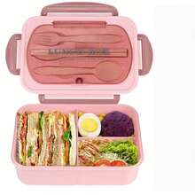 1 cutie Bento, cutie de prânz portabilă de 1400 ml cu tacâmuri și capac, potrivită pentru cuptorul cu microunde, cu 3 compartimente, recipient reutilizabil pentru depozitarea alimentelor, pentru pregătirea meselor pentru luat masa în oraș, la serviciu, picnic, școală, rechizite de bucătărie, 26 * 13 * 6 cm, decor pentru casă, depozitare pentru petreceri și Crăciun