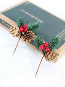 10/5Pcs Pine Tree Branches With Red Berries, Artificial Pinecone Berry Garlands, DIY Miniature Artificial Pinecone Flowers For Wreaths, Plastic Christmas Tree Branches For Crafts, Fireplace, Bar, Parties, Christmas Decorations, Wedding Party Supplies, Kitchen Restaurant Centerpieces, Valentine's Day Gifts Simulated Pinecone, Pine Needle, Songhua Christmas Gift Box Decoration, - Multicolor - View 9