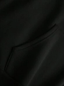 1pc Sudadera con Capucha Casual de Poliéster para Hombre con Ligera Elasticidad, Sudadera con Capucha de Ajuste Holgado con Diseño de Flor de Cerezo Impreso en Frente y Espalda, Tejido de Punto con Bolsillos para Otoño/Invierno - Negro - Ver 3