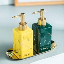 1pc 320ml Ceramic Refillable Liquid Soap Dispenser Bottle, Luxury Style Pump Lotion/Shower Gel Bottle, Suitable For Bathroom, Hotel, Restroom