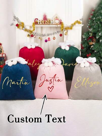 Personalized Christmas Party Gift Bags, Customized Large Santa Claus Gift Bags, Christmas Velvet Gift Bags, Santa Claus Gift Bags With Names, Holiday Gift Bags In Green, Red, Gray, Purple, Pink, Blue, Customized Large Santa Bags With Names, Velvet Christmas Gift Bags, Christmas Eve Bags, Holiday Gift Bags
