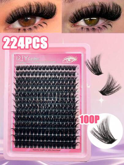 مجموعة إطالة رموش 224 عنقود على 14 صف سميكة وناعمة من نوع D Curl، إطالة شعر بالحرارة، عنقود فردي لرموش مستعارة DIY متعددة الأطوال، سهلة الاستخدام في المنزل، مناسبة للمناسبات والأعراس والحفلات