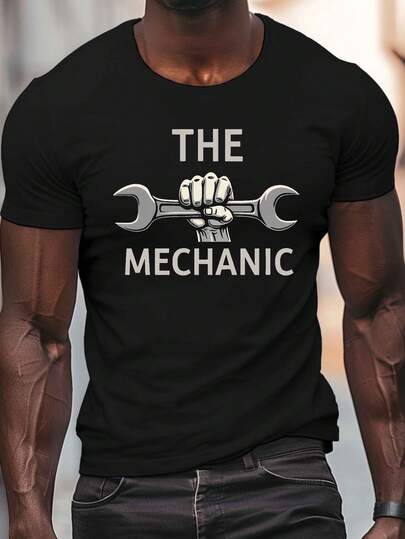 THE MECHANIC con impresión de llave, camiseta de manga corta de cuello redondo para hombres, camiseta casual, cómoda y ligera para el verano