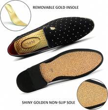 Men's Pointed Toe Rivet Dress Shoes Glitter Modern Metallic Slip On Loafers Plus Size-20256688 - Black - View 3