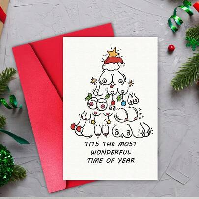 1PC, Funny Christmas Cards For Women Men- The Most Wonderful Time Of Year Xmas Cheeky Christmas Card With Envelope December Birthday Gifts Holiday Greeting Card For Sister Bestie Her Friend