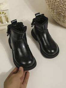 1 Pair Classic Simple Solid Color Bow Tie Cute Ankle Boots, Suitable For Boys And Girls, Autumn/Winter