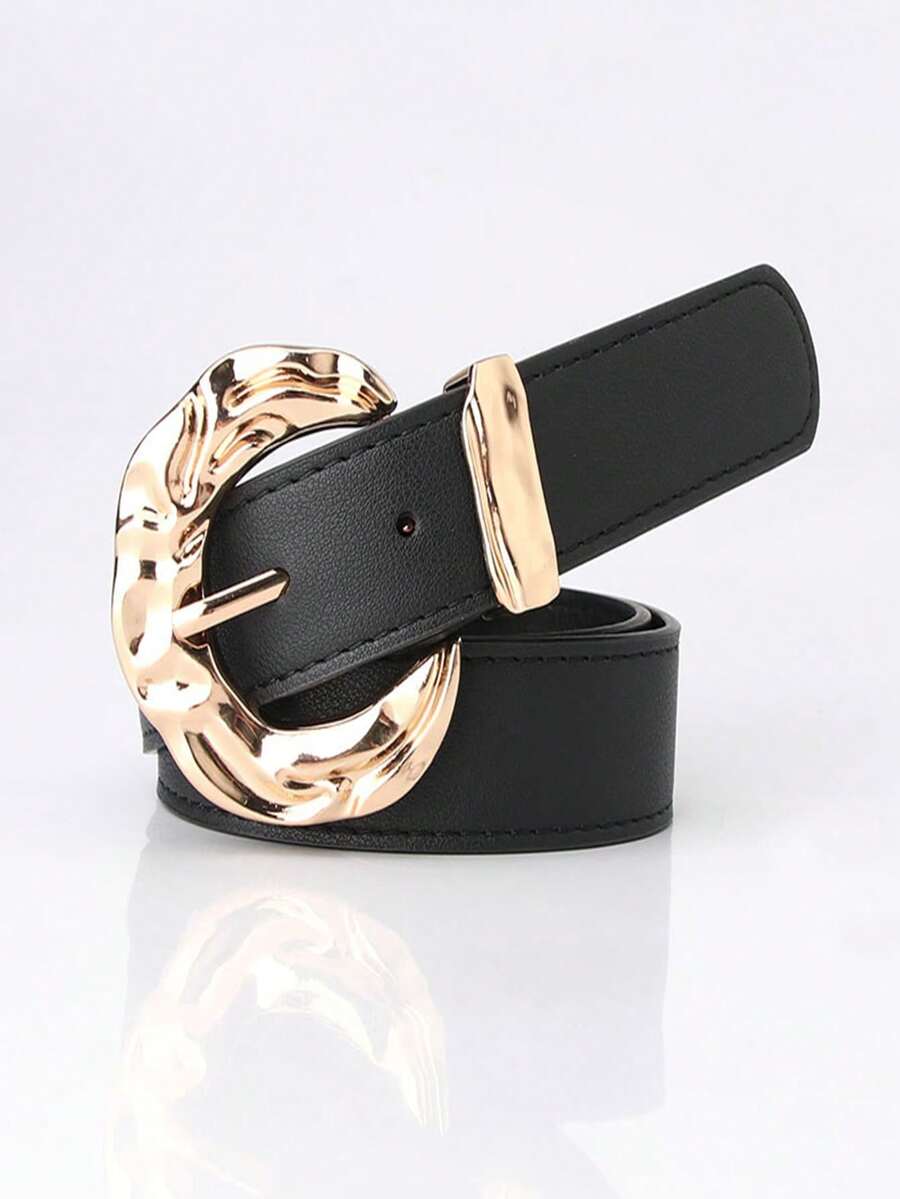 1pc Women's Large Metal Buckle Belt Suitable For Daily Use (Non-Genuine Leather) - Black - View 1