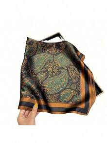 1 件复古风格真丝腰果印花围巾 - 多功能时尚配饰、头带和情侣围巾 - 彩色 - 查看 4