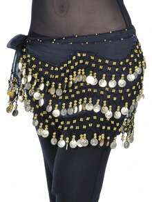 1pc Belly Dance 98 Coins Waist Chain, 3-Layer Dance Gold Coin Waist Belt, Dance Practice Hip Scarf