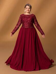 Faeriesty Mosy Plus Size Elegant Round Neck Long Sleeve A-Line Mother Of The Bride Gown: Timeless Design For Weddings, Formal Galas, Black-Tie Dinners, Charity Balls, Evening Soirees