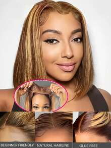 Parrucca frontale in pizzo 4/27, senza adesivo, 6 x 4 ciocche, parrucca frontale in pizzo sfumato, senza adesivo, parrucca in veri capelli pre-sfoltita, 4/27 ciocche, biondo miele, pizzo trasparente, parrucca frontale 6 x 4, traspirante e naturale, adatta alla maggior parte delle donne e tonalità di pelle, densità dei capelli veri 180, colore dei capelli veri, colore naturale e bello, Ognissanti Carnevale, 20,3 - 40,6 cm