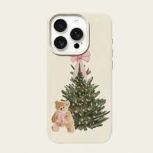 1pc TPU Material Cute Pink Bow Christmas Tree & Teddy Bear Pattern Phone Case Suitable For IPhone