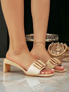 Women's Casual Square Toe Slip-On High Heel Sandals, Summer - Apricot - View 6