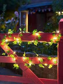 5M LED Artificial Ivy Vine String Lights - LED Ivy Leaf Fairy String Lights, Artificial Leaf String Lights, Green Leaf Decor Hanging Lights, Simulated Evergreen Vine Classic Style Suitable For Wall, Party, Wedding, Room, Kitchen, Indoor Decoration; Valentine's Day, Thanksgiving Atmosphere Decoration, Battery Box Powered (Batteries Not Included), 2M With 20 Lights/5M With 50 Lights